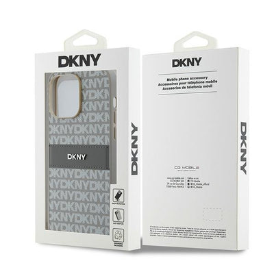 DKNY Leather Mono Stripe &amp; Metal Logo case for iPhone 14 Pro Max - beige