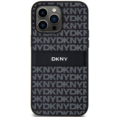 DKNY Leather Mono Stripe &amp; Metal Logo case for iPhone 14 Pro Max - black