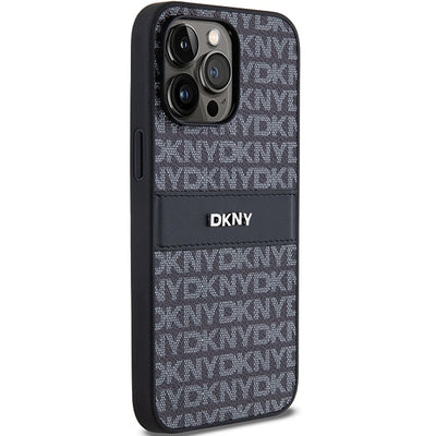 DKNY Leather Mono Stripe &amp; Metal Logo case for iPhone 14 Pro Max - black
