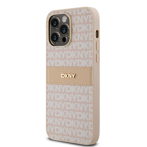 DKNY Leather Mono Stripe &amp; Metal Logo case for iPhone 14 Pro Max - pink