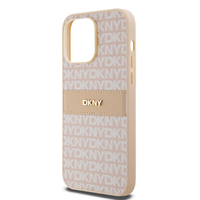 DKNY Leather Mono Stripe &amp; Metal Logo case for iPhone 14 Pro Max - pink