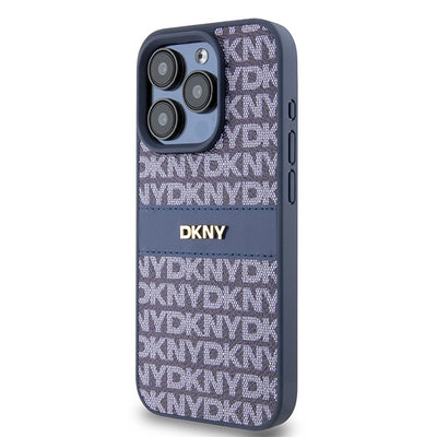 DKNY Leather Mono Stripe &amp; Metal Logo case for iPhone 15 Pro - blue