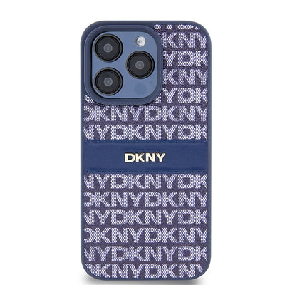 DKNY Leather Mono Stripe &amp; Metal Logo case for iPhone 15 Pro - blue