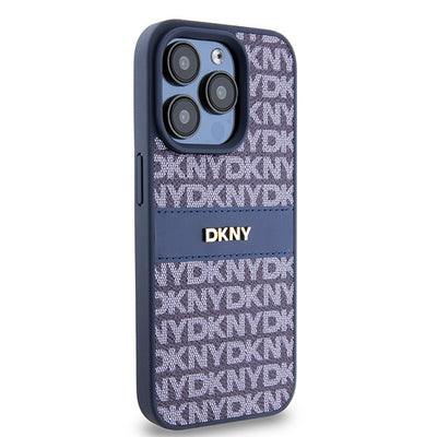 DKNY Leather Mono Stripe &amp; Metal Logo case for iPhone 15 Pro - blue