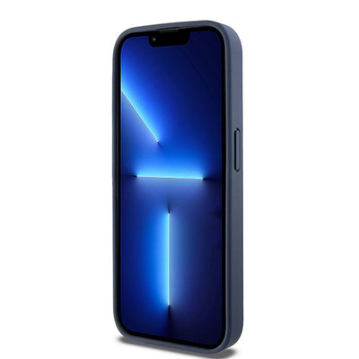 DKNY Leather Mono Stripe &amp; Metal Logo case for iPhone 15 Pro - blue