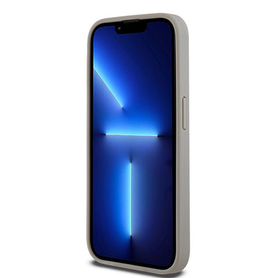 DKNY Leather Mono Stripe &amp; Metal Logo case for iPhone 15 Pro - beige