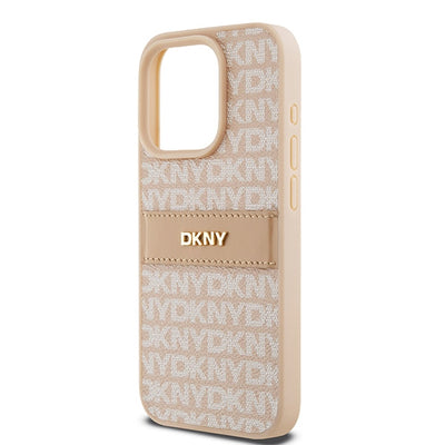 DKNY Leather Mono Stripe &amp; Metal Logo case for iPhone 15 Pro - pink