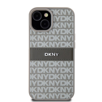 DKNY Leather Mono Stripe &amp; Metal Logo case for iPhone 15 Plus / 14 Plus - beige
