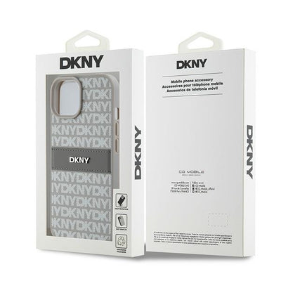 DKNY Leather Mono Stripe &amp; Metal Logo case for iPhone 15 Plus / 14 Plus - beige