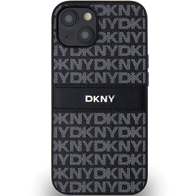 DKNY Leather Mono Stripe &amp; Metal Logo Case for iPhone 15 Plus / 14 Plus - Black