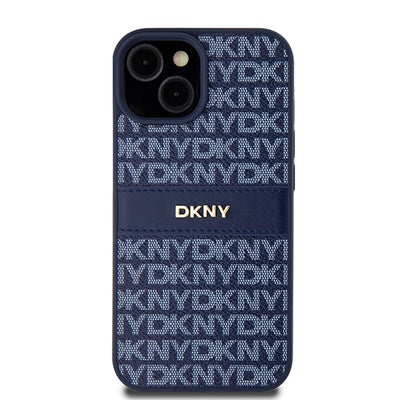 DKNY Leather Mono Stripe &amp; Metal Logo case for iPhone 15 / 14 / 13 - blue