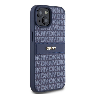 DKNY Leather Mono Stripe &amp; Metal Logo case for iPhone 15 / 14 / 13 - blue