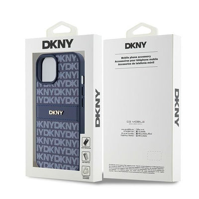 DKNY Leather Mono Stripe &amp; Metal Logo case for iPhone 15 / 14 / 13 - blue