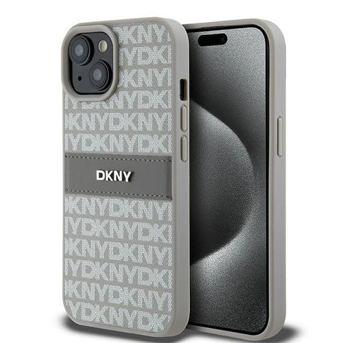 DKNY Leather Mono Stripe &amp; Metal Logo case for iPhone 15 / 14 / 13 - beige