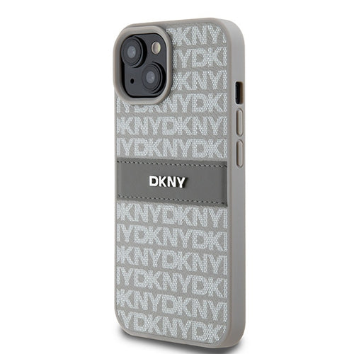 DKNY Leather Mono Stripe &amp; Metal Logo case for iPhone 15 / 14 / 13 - beige