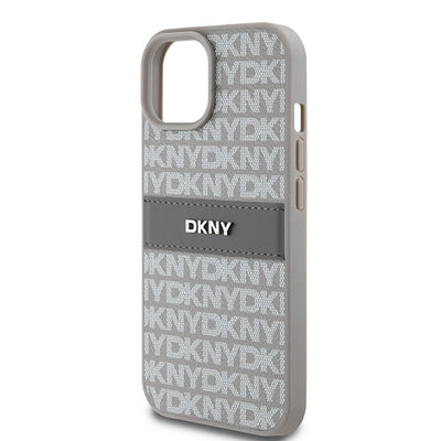 DKNY Leather Mono Stripe &amp; Metal Logo case for iPhone 15 / 14 / 13 - beige