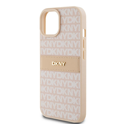 DKNY Leather Mono Stripe &amp; Metal Logo case for iPhone 15 / 14 / 13 - pink