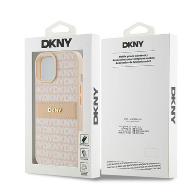 DKNY Leather Mono Stripe &amp; Metal Logo case for iPhone 15 / 14 / 13 - pink