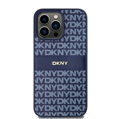 DKNY Leather Mono Stripe &amp; Metal Logo case for iPhone 15 Pro Max - blue