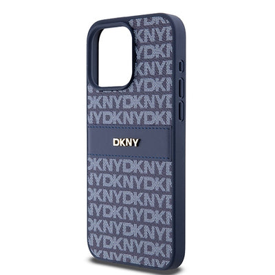 DKNY Leather Mono Stripe &amp; Metal Logo case for iPhone 15 Pro Max - blue