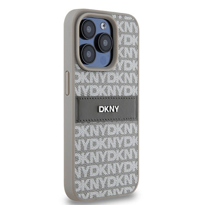 DKNY Leather Mono Stripe &amp; Metal Logo case for iPhone 15 Pro Max - beige
