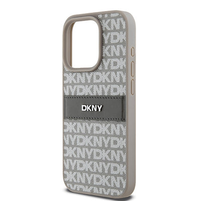 DKNY Leather Mono Stripe &amp; Metal Logo case for iPhone 15 Pro Max - beige