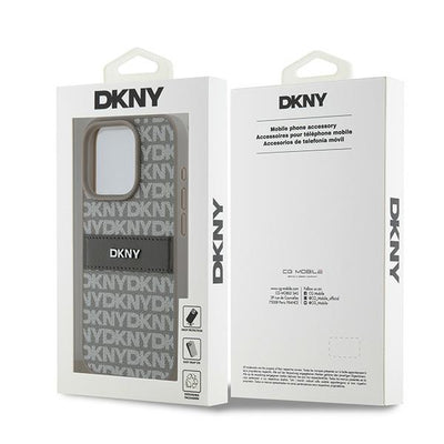 DKNY Leather Mono Stripe &amp; Metal Logo case for iPhone 15 Pro Max - beige