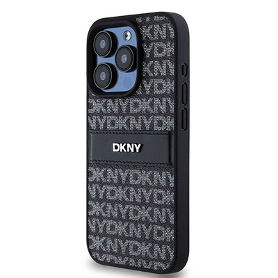 DKNY Leather Mono Stripe &amp; Metal Logo case for iPhone 15 Pro Max - black