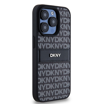 DKNY Leather Mono Stripe &amp; Metal Logo case for iPhone 15 Pro Max - black