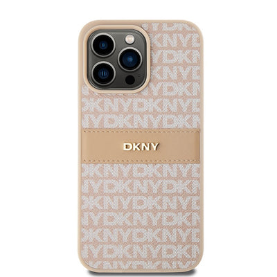 DKNY Leather Mono Stripe &amp; Metal Logo case for iPhone 15 Pro Max - pink