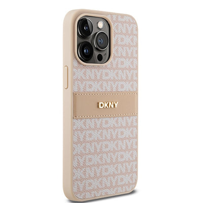 DKNY Leather Mono Stripe &amp; Metal Logo case for iPhone 15 Pro Max - pink