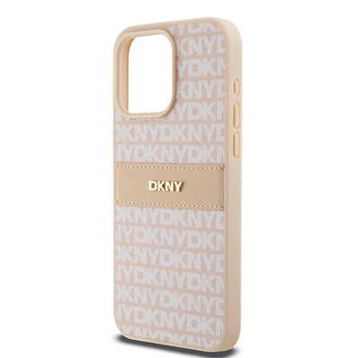 DKNY Leather Mono Stripe &amp; Metal Logo case for iPhone 15 Pro Max - pink