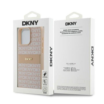 DKNY Leather Mono Stripe &amp; Metal Logo case for iPhone 15 Pro Max - pink