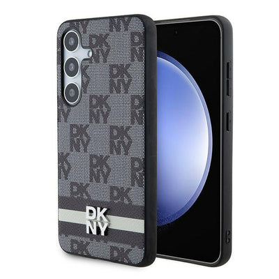 DKNY Leather Checkered Mono Pattern &amp; Printed Stripes Case for Samsung Galaxy S24 - Black