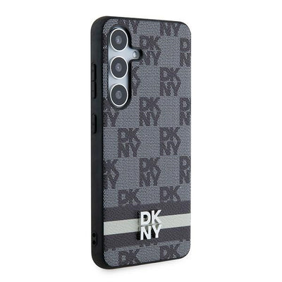 DKNY Leather Checkered Mono Pattern &amp; Printed Stripes Case for Samsung Galaxy S24 - Black
