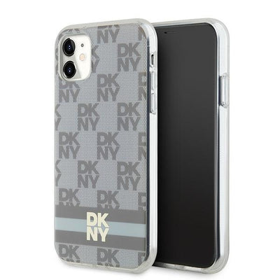 DKNY IML Checkered Mono Pattern &amp; Printed Stripes MagSafe case for iPhone 11 / Xr - beige
