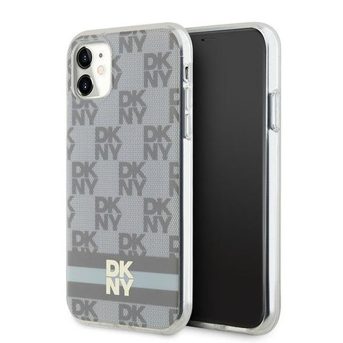 DKNY IML Checkered Mono Pattern &amp; Printed Stripes MagSafe case for iPhone 11 / Xr - beige