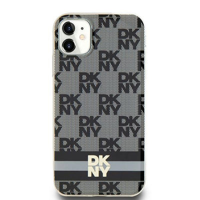 DKNY IML Checkered Mono Pattern &amp; Printed Stripes MagSafe Case for iPhone 11 / Xr - Black