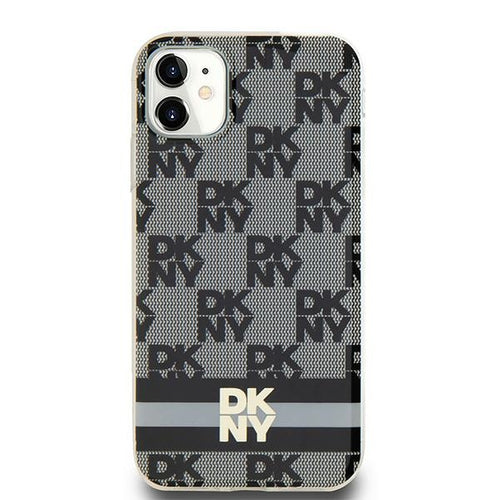 DKNY IML Checkered Mono Pattern &amp; Printed Stripes MagSafe Case for iPhone 11 / Xr - Black