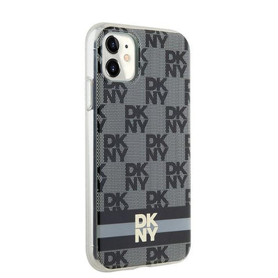 DKNY IML Checkered Mono Pattern &amp; Printed Stripes MagSafe Case for iPhone 11 / Xr - Black