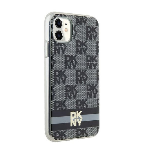 DKNY IML Checkered Mono Pattern &amp; Printed Stripes MagSafe Case for iPhone 11 / Xr - Black