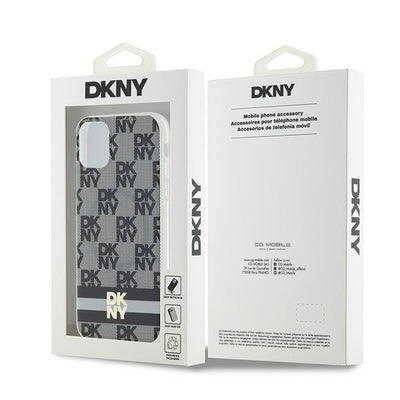 DKNY IML Checkered Mono Pattern &amp; Printed Stripes MagSafe Case for iPhone 11 / Xr - Black