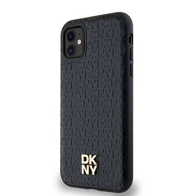 DKNY Leather Monogram Pattern Metal Logo MagSafe Case for iPhone 11 / Xr - Black