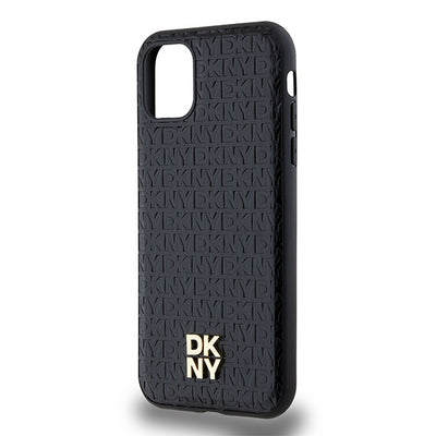 DKNY Leather Monogram Pattern Metal Logo MagSafe Case for iPhone 11 / Xr - Black