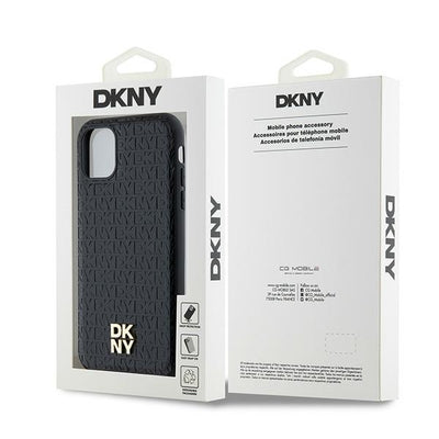 DKNY Leather Monogram Pattern Metal Logo MagSafe Case for iPhone 11 / Xr - Black