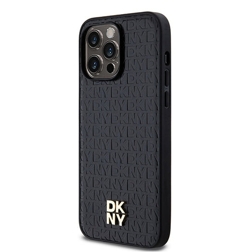 DKNY Leather Pattern Metal Logo MagSafe Case for iPhone 13 Pro / 13 - Black