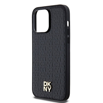 DKNY Leather Pattern Metal Logo MagSafe case for iPhone 13 Pro Max - black