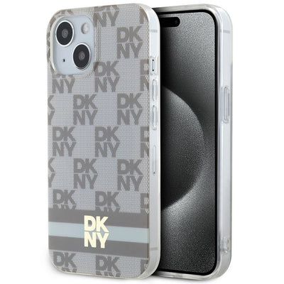 DKNY IML Checkered Mono Pattern &amp; Printed Stripes MagSafe case for iPhone 15 / 14 / 13 - beige