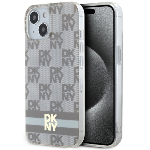 DKNY IML Checkered Mono Pattern &amp; Printed Stripes MagSafe case for iPhone 15 / 14 / 13 - beige