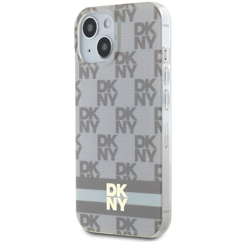 DKNY IML Checkered Mono Pattern &amp; Printed Stripes MagSafe case for iPhone 15 / 14 / 13 - beige